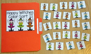 Halloween File Folder Game:  Happy Witches Color Sort II