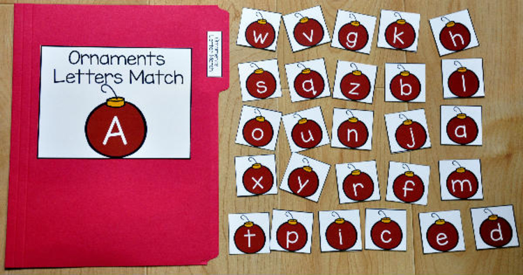 Christmas File Folder Game:  Ornaments Letters Match