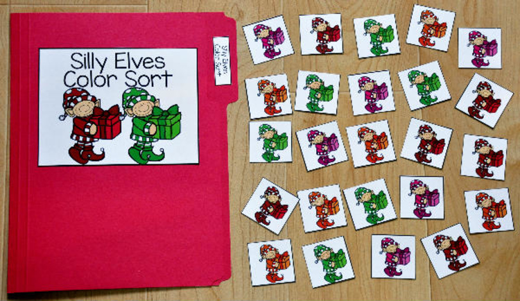 Christmas File Folder Game:  Silly Elves Color Sort