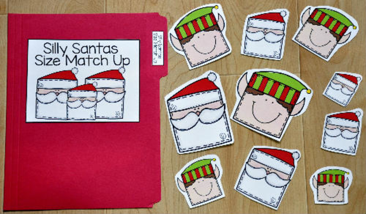 Christmas File Folder Game:  Silly Santas Size Match