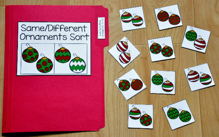 Christmas File Folder Game:  Same and Different Ornaments Sort