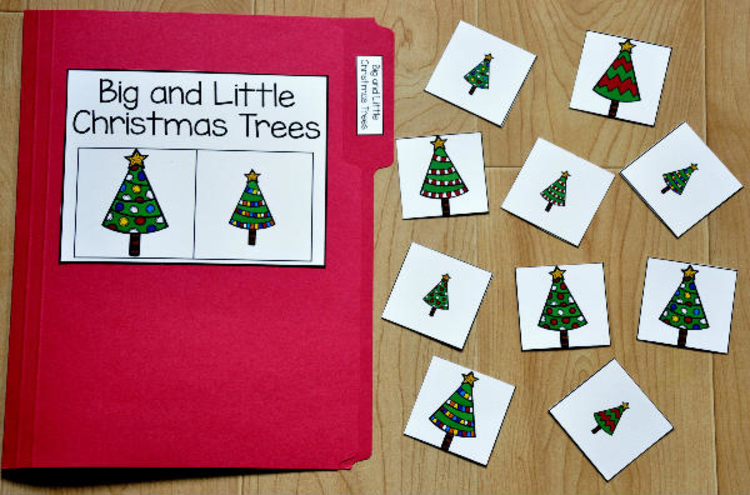 Christmas File Folder Game:  Big and Little Christmas Trees Sort