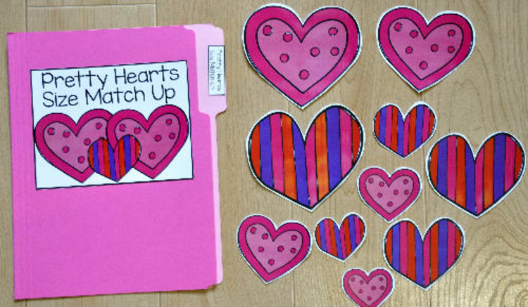 Valentine's Day File Folder Game: Pretty Hearts Size Match Up
