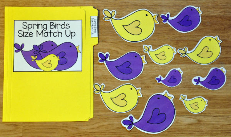 Spring File Folder Game:  Spring Birds Size Match Up