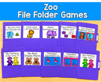 Zoo File Folder Games Mini-Bundle | Zoo Animals Matching | SLP SPED Autism