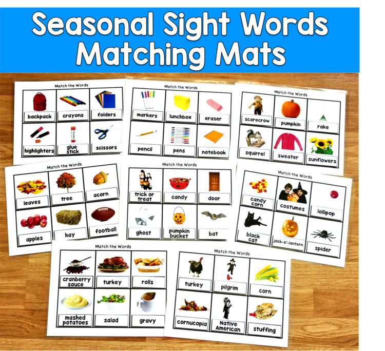 Seasonal Sight Words Matching Mats Bundle | Real Photos | SLP SPED Autism