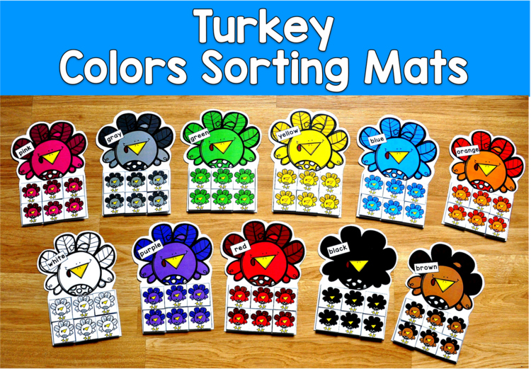Turkey Color Sorting Mats | Thanksgiving Colors | SLP SPED Autism PreK Centers