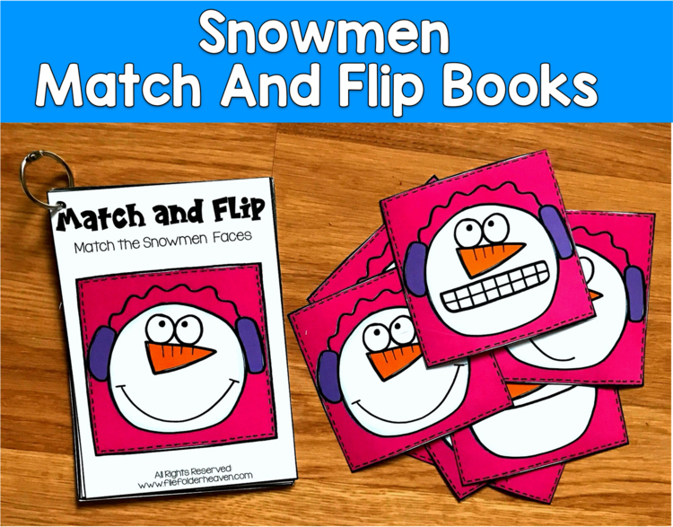 Snowman Match and Flip Books | Winter Color Shape Counting Emotion | SLP SPED