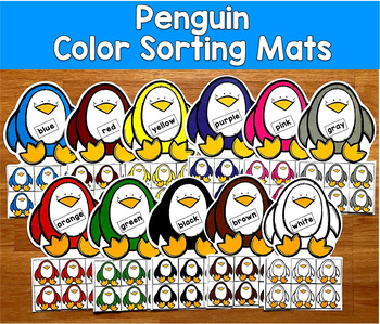 Penguin Color Sorting Mats | Winter Colors | SLP SPED Autism PreK Centers