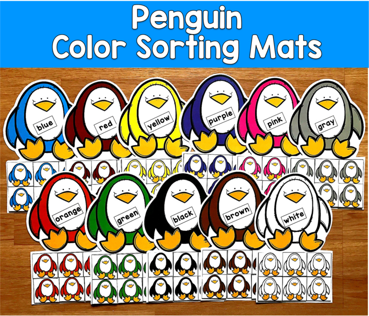 Penguin Color Sorting Mats | Winter Colors | SLP SPED Autism PreK Centers