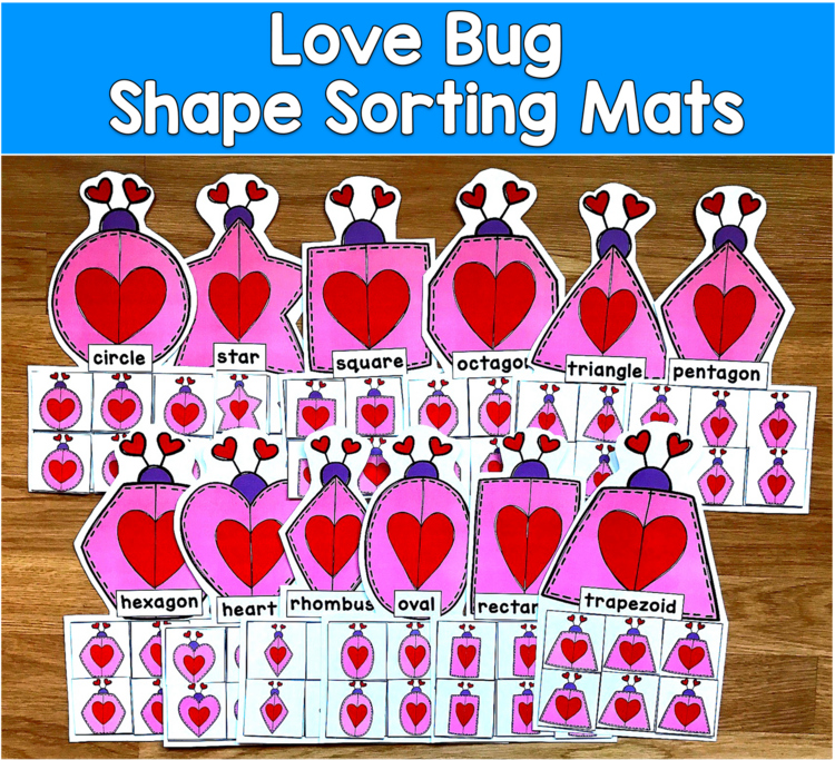 Valentine's Day Shape Sorting Mats | Love Bugs 2D Shapes | SLP SPED Autism