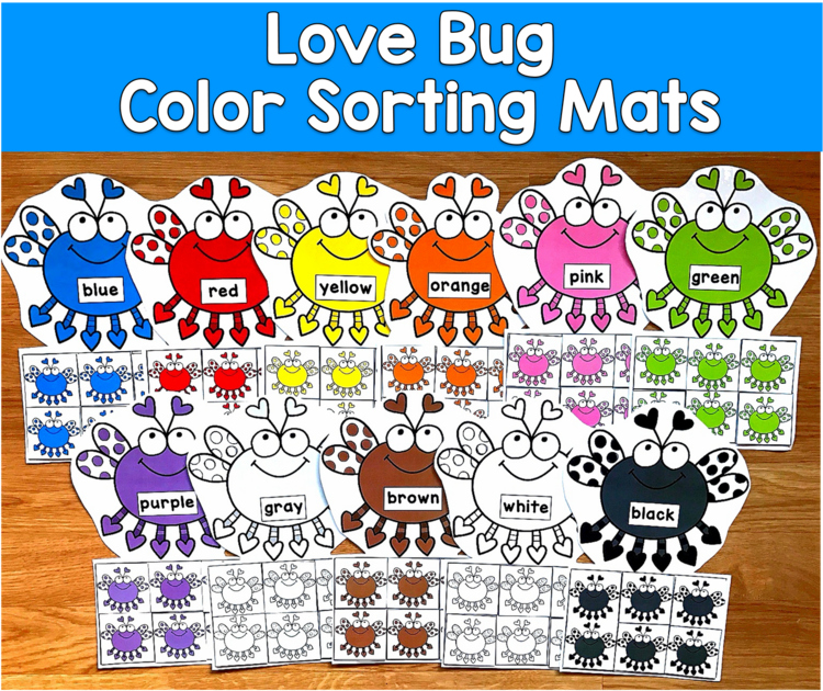 Valentine's Day Color Sorting Mats | Love Bugs 11 Colors | SLP SPED Autism