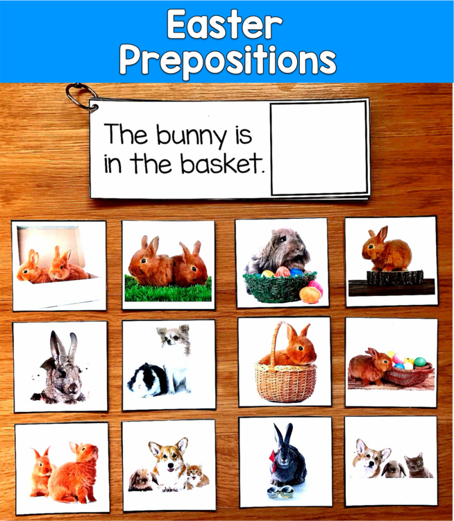 Easter Prepositions & Matching Real Photos | 3 Levels | SLP SPED Autism Spring