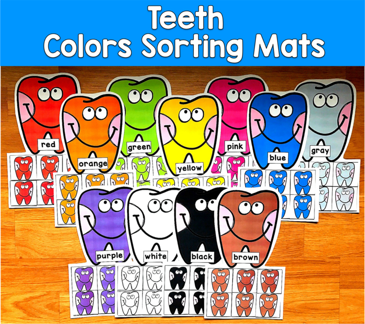 Teeth Color Sorting Mats | Dental Health Month Colors | SLP SPED Autism PreK