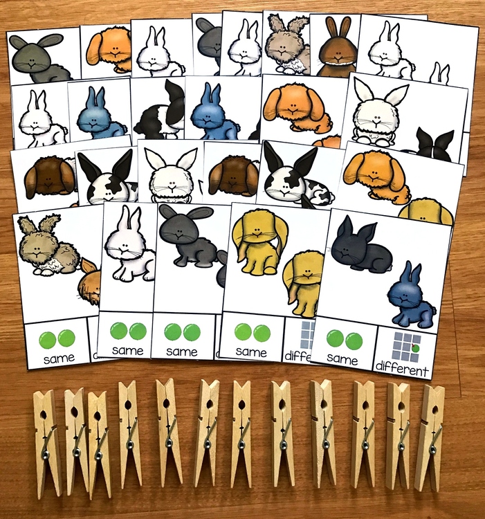Same and Different Bunnies Task Cards