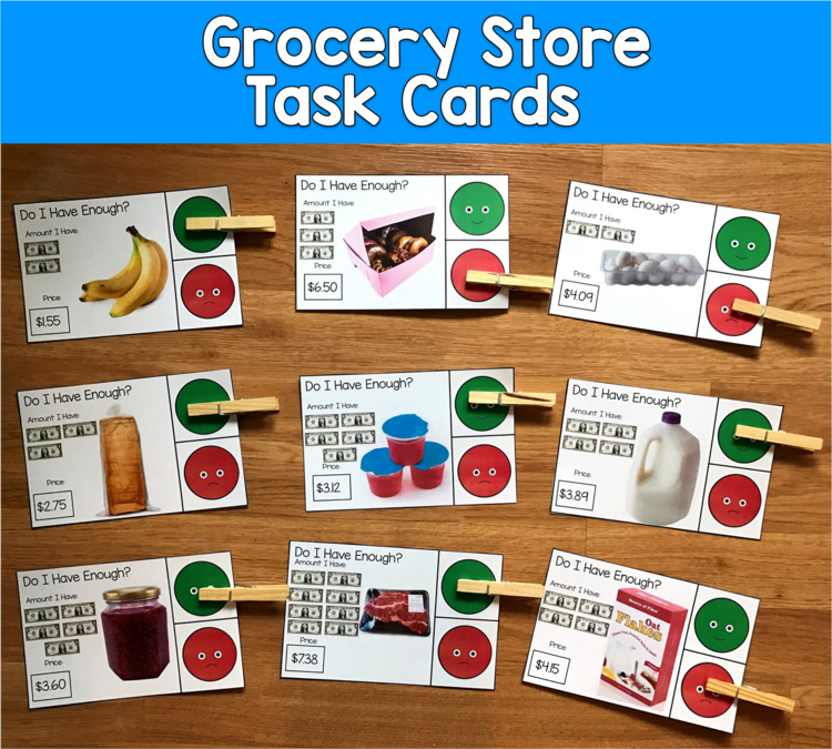 Do I Have Enough Money?| Grocery Store Task Cards with Real Photos | SPED Math