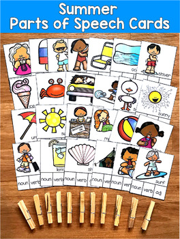 Summer Parts of Speech Task Cards | Nouns Verbs Adjectives | SLP SPED RTI K-2