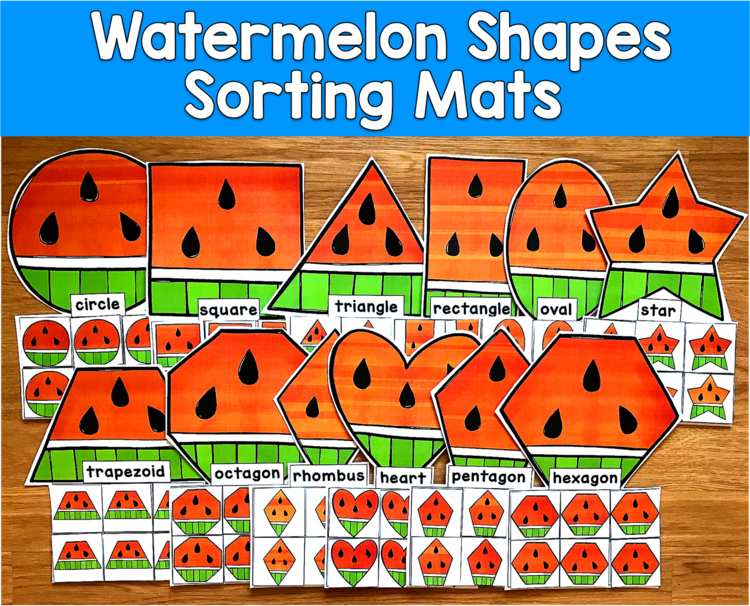 Watermelon Shapes Sorting Mats | Summer 2D Shapes 12 Mats | SLP SPED Autism Math
