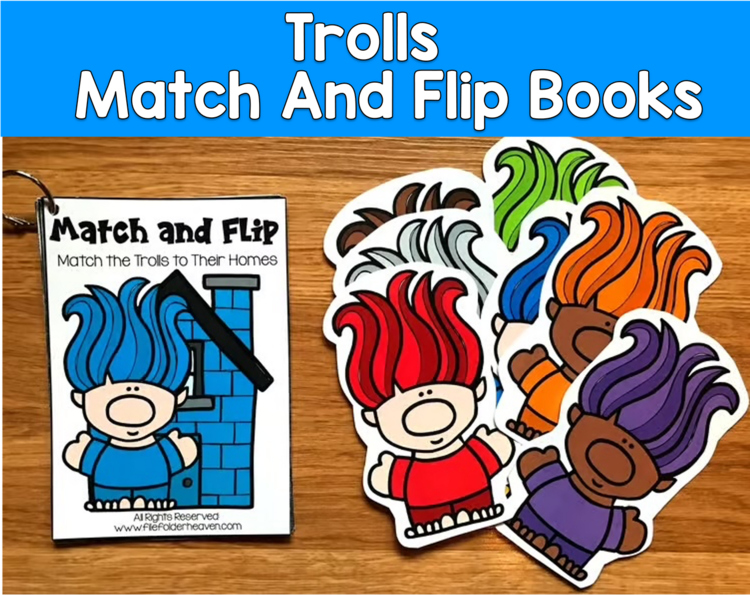 Troll Match and Flip Books | Color Shape Counting Emotion Matching | SLP SPED