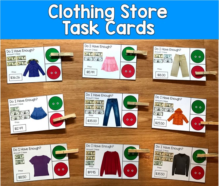 Do I Have Enough Money Clothing Store Task Cards | Money Math Life Skills SLP