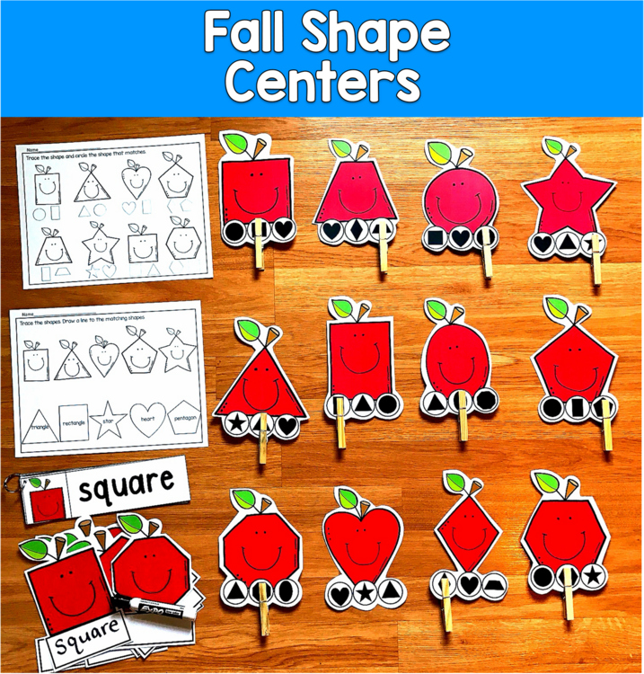 Fall Shape Centers | Identify Shapes & Shape Words Big Clip Cards | SPED Autism