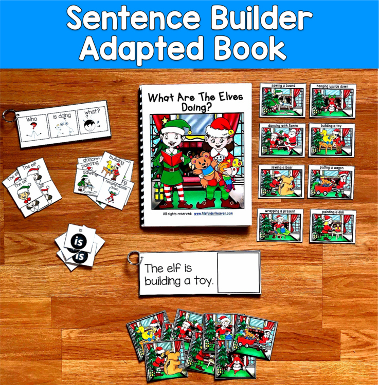 Elf Sentence Builder Book | Action Words Verbs & Sentences | Christmas SLP SPED