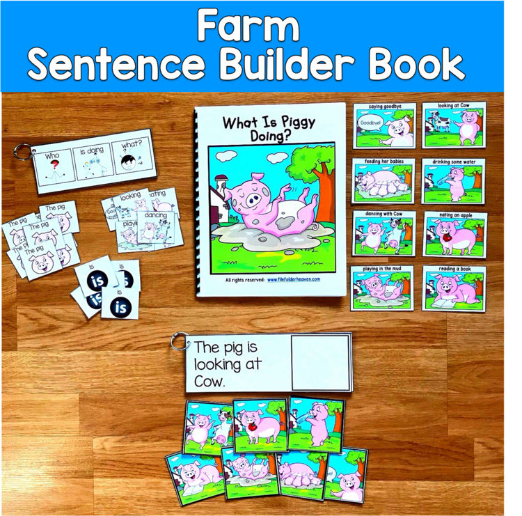 Farm Sentence Builder Book | Action Words Verbs & Sentences | SLP Speech SPED
