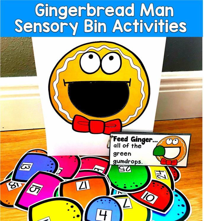 Gingerbread Man Sensory Bin | Feed Ginger Rhyming Numbers | Christmas SLP SPED