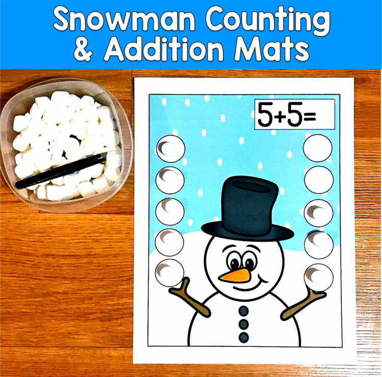 Snowman Counting & Addition Mats | Number Sense Fine Motor | Math PreK SPED