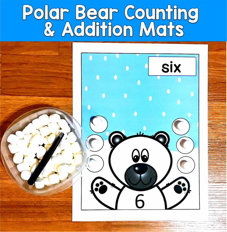 Polar Bear Counting & Addition Mats | Number Sense Fine Motor | Math PreK SPED