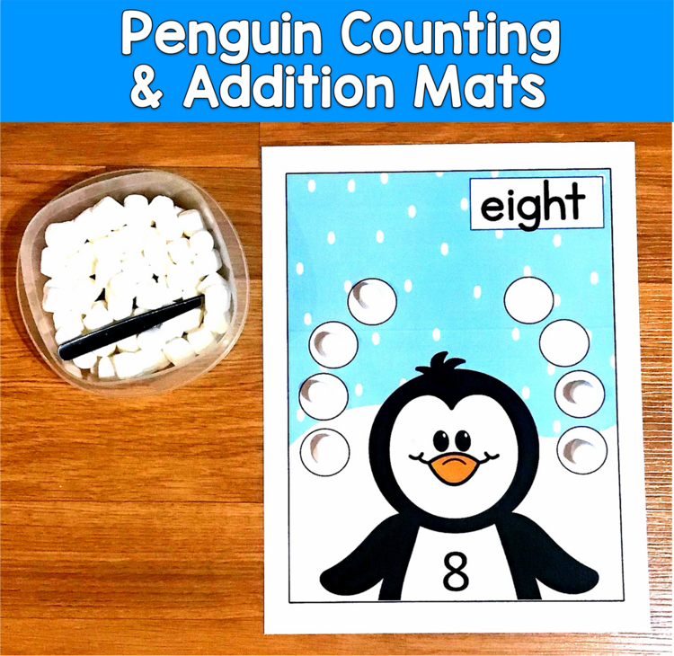 Penguin Counting & Addition Mats | Number Sense Fine Motor | Math PreK SPED