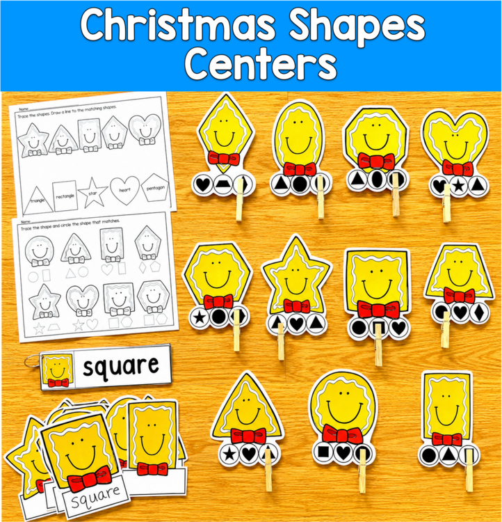 Christmas Shapes Clip Cards | Shape Words Math Centers | PreK SPED Autism K
