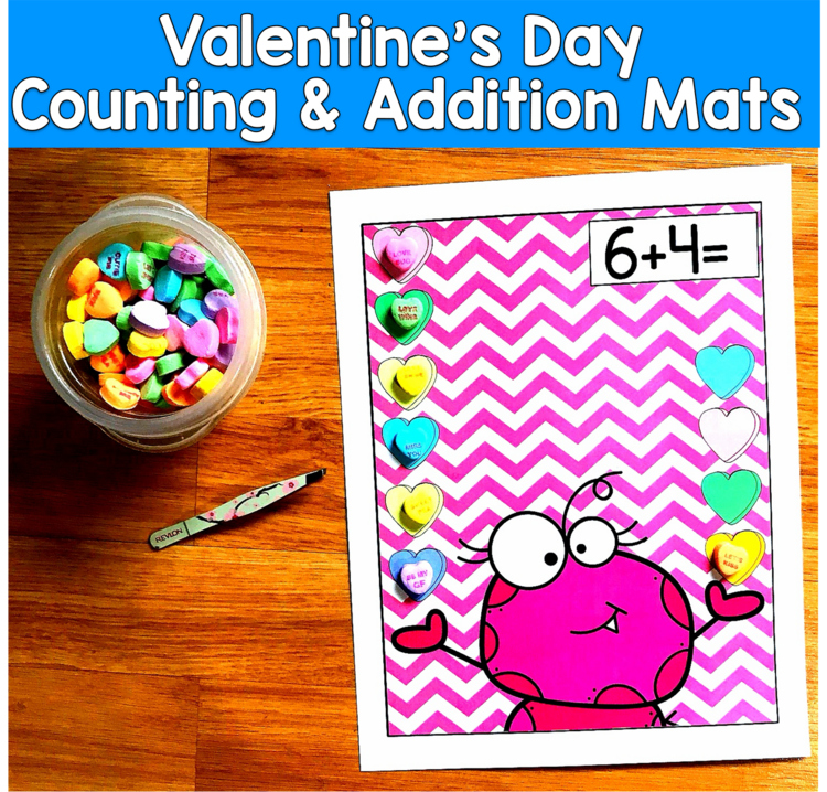 Valentine's Day Counting & Addition Mats | Candy Hearts Fine Motor | PreK SPED