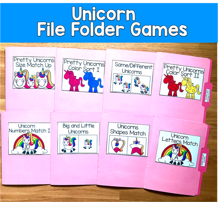 Unicorn File Folder Games Mini-Bundle | Matching Sorting | PreK SLP SPED Autism