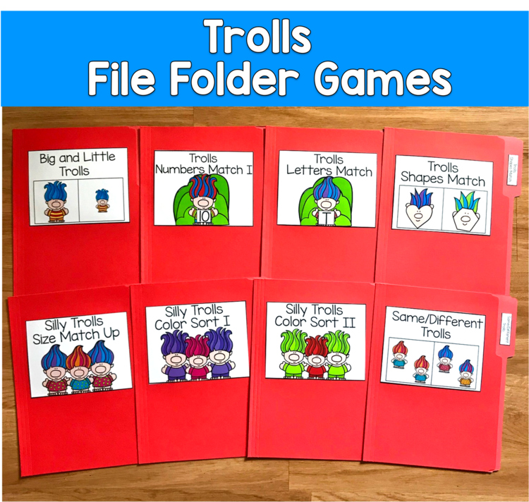Trolls File Folder Games Mini-Bundle | Matching Sorting | SLP SPED Autism