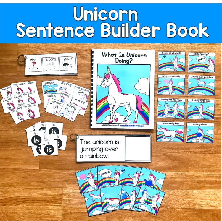 Unicorn Sentence Builder Adapted Book | Action Words Sentences | SLP SPED Autism
