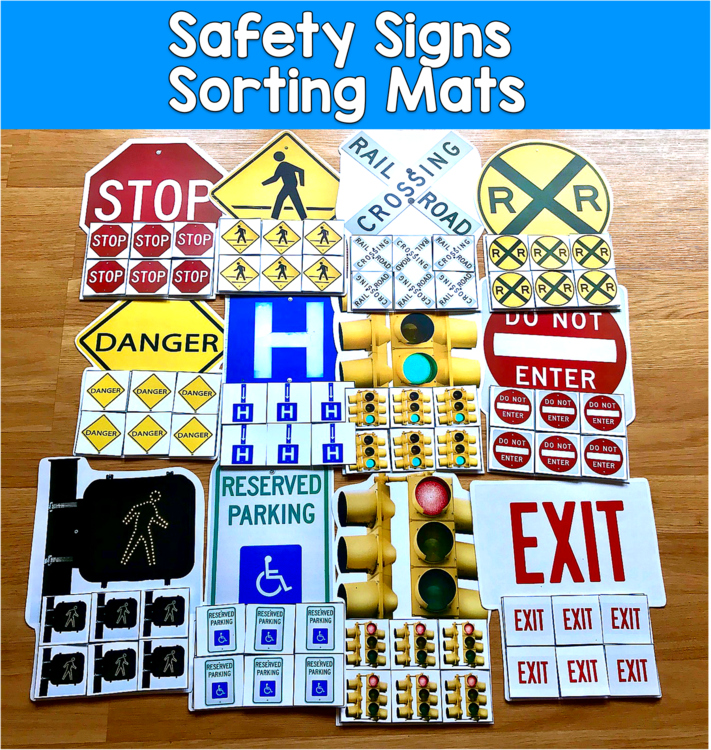 Safety Signs Sorting Mats Real Photos | Life Skills Environmental Signs | SLP