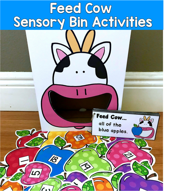 Cow Sensory Bin Feed the Cow | Colors Numbers Rhyming Sounds | SLP SPED Autism