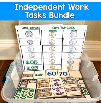 Money Skills Independent Work Tasks| Counting Coins Dollars | SPED Autism Math