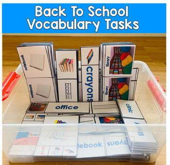 Back to School Vocabulary Task Boxes Real Photos | Speech Therapy SPED Autism