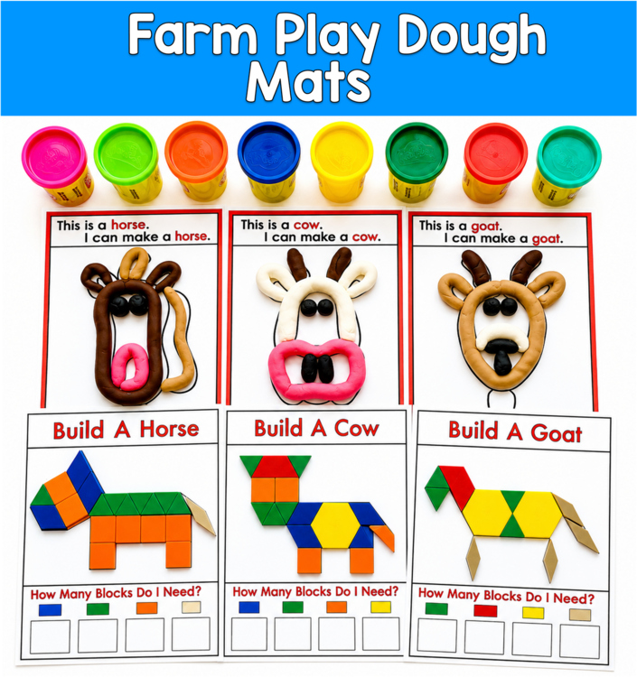 Farm Play Dough Mats Pattern Blocks | Fine Motor Language | SLP SPED Autism