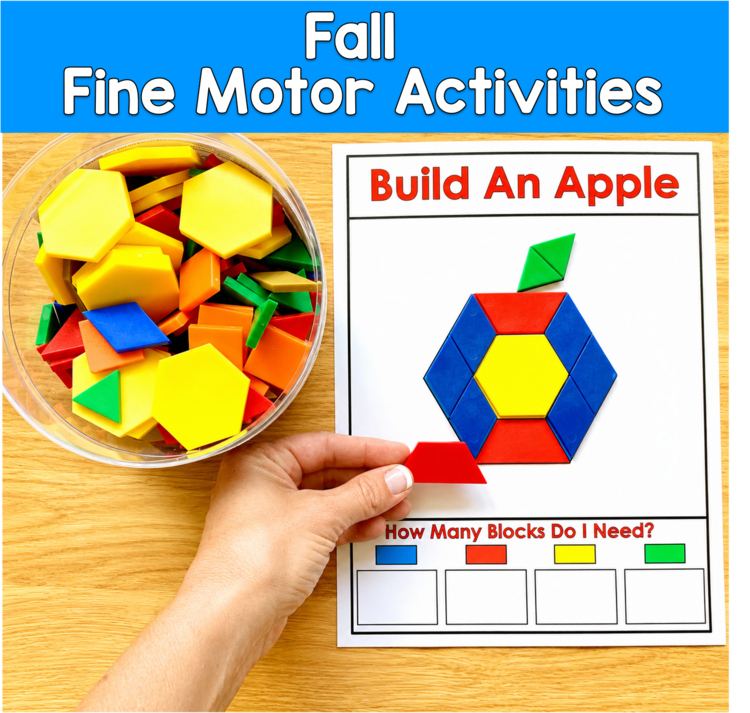 Fall Pom Pom Pattern Blocks | Fine Motor Language Describing | SLP SPED Autism