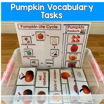 Pumpkin Vocabulary Task Boxes with Real Photos | Life Cycle | SLP SPED Autism