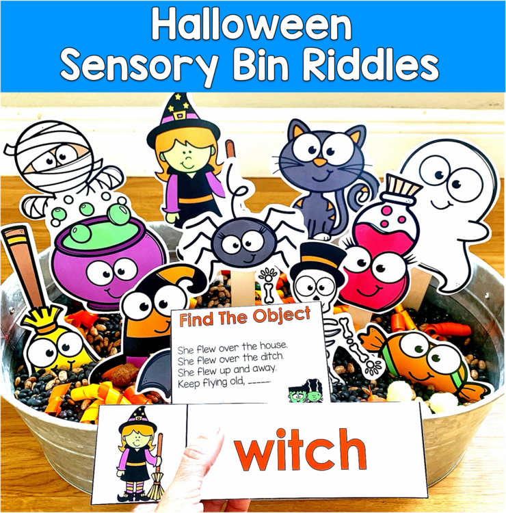 Halloween Sensory Bin Riddles | Hey Riddle Riddle Inferencing | SLP SPED Autism
