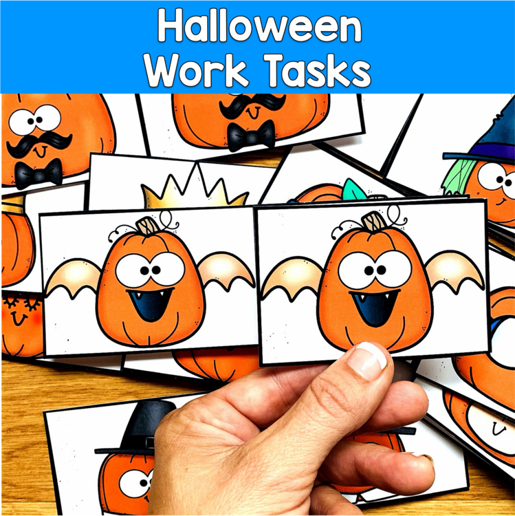 Halloween Work Tasks & Task Boxes | Visual Discrimination | SPED Autism PreK