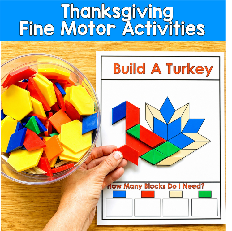 Thanksgiving Pom Pom Pattern Blocks | Fine Motor Language | SLP SPED Autism