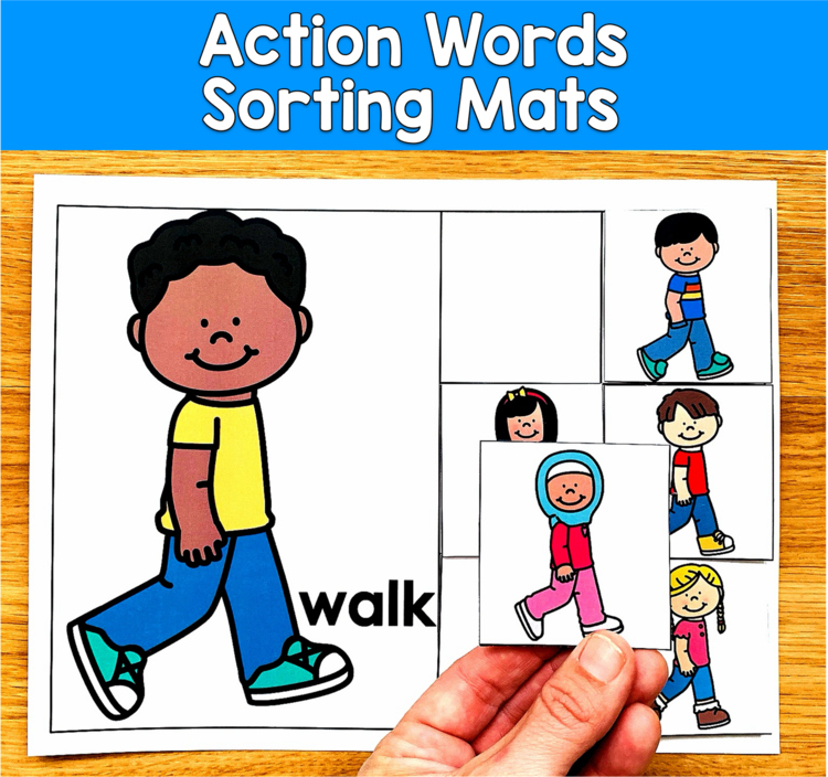 Action Words Verbs Sorting Mats | 14 Verbs Vocabulary | SLP SPED Autism Speech