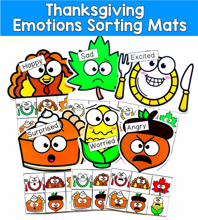 Thanksgiving Emotions Sorting Mats | Identifying Feelings | SLP SPED Autism SEL