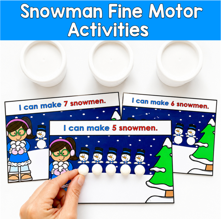 Snowman Winter Fine Motor Task Cards | Counting Shapes | PreK SPED Autism OT