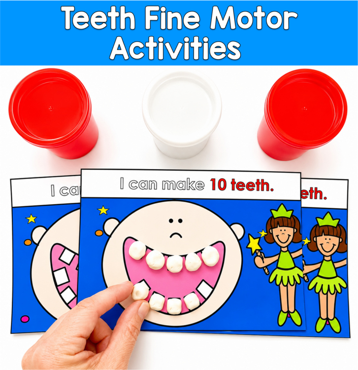 Dental Health Teeth Fine Motor Task Cards | Counting Colors | PreK SPED Autism